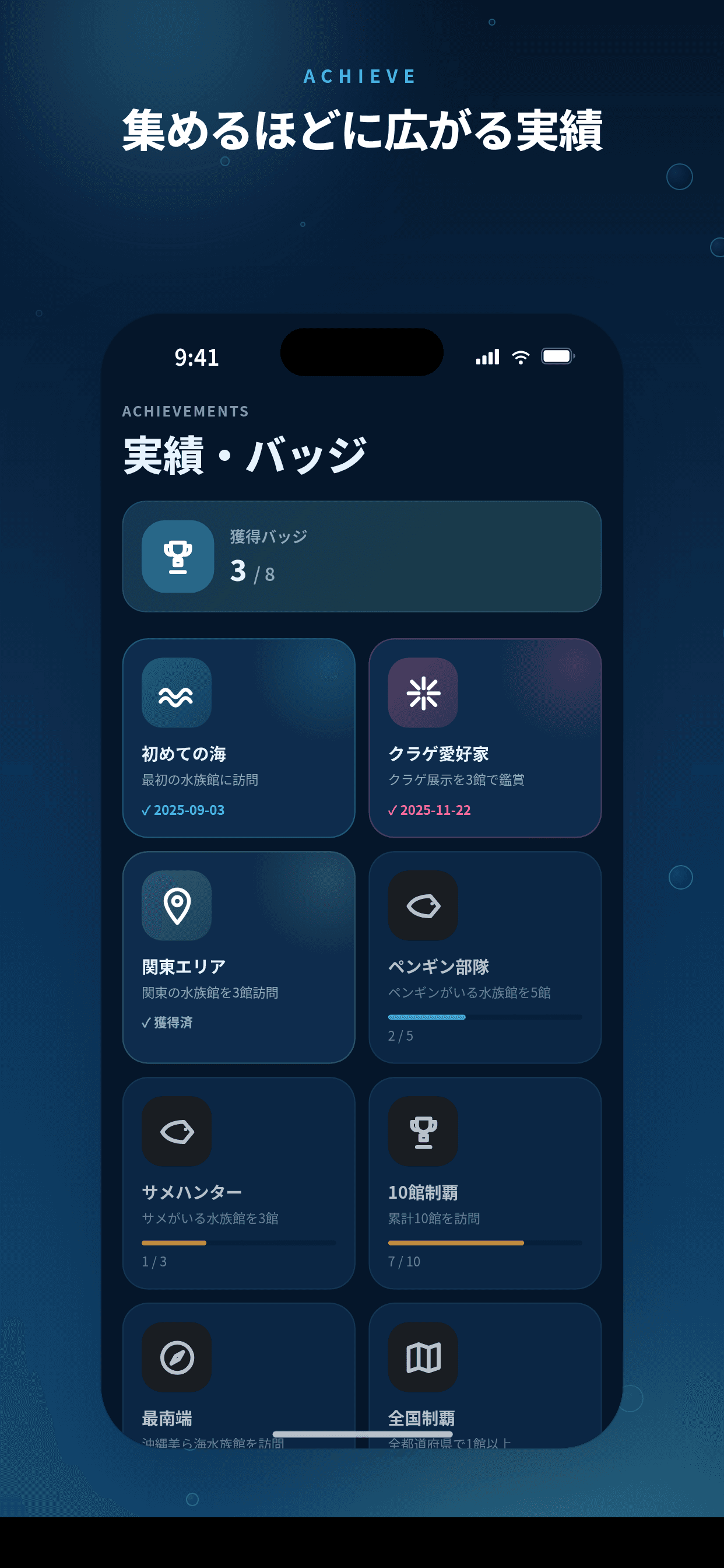Achievement · 旅の達成感を可視化